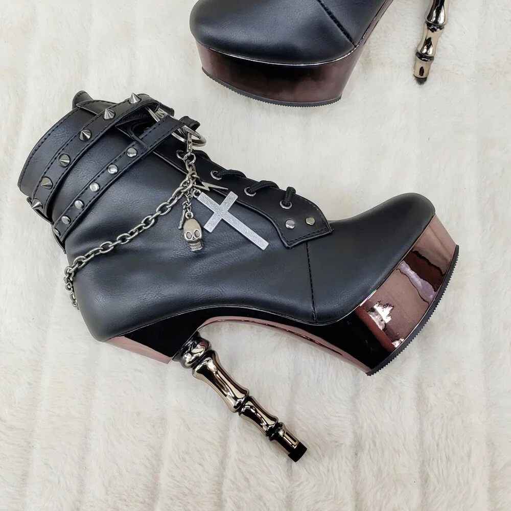 NIB MUERTO 1001 Finger Bone Heel Platform Biker Ankle Boots Charm Chain - Picture 4 of 12
